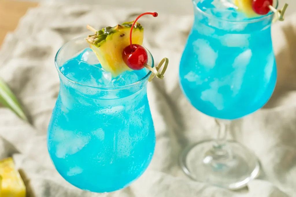 Ingredients to make Blue Hawaiian Cocktail