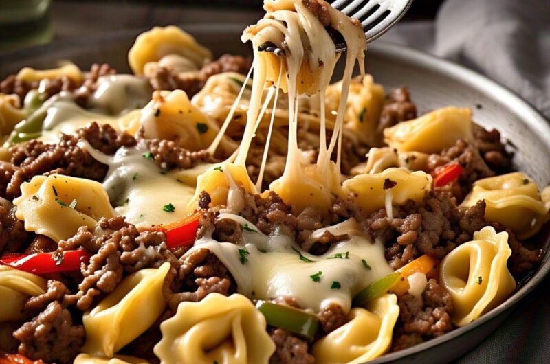 Easy Philly Cheesesteak Tortellini Pasta Recipe