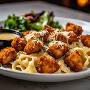 Garlic Butter Chicken Bites With Creamy Parmesan Pasta