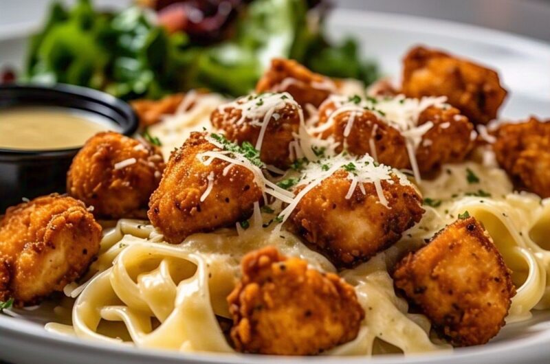 Garlic Butter Chicken Bites With Creamy Parmesan Pasta