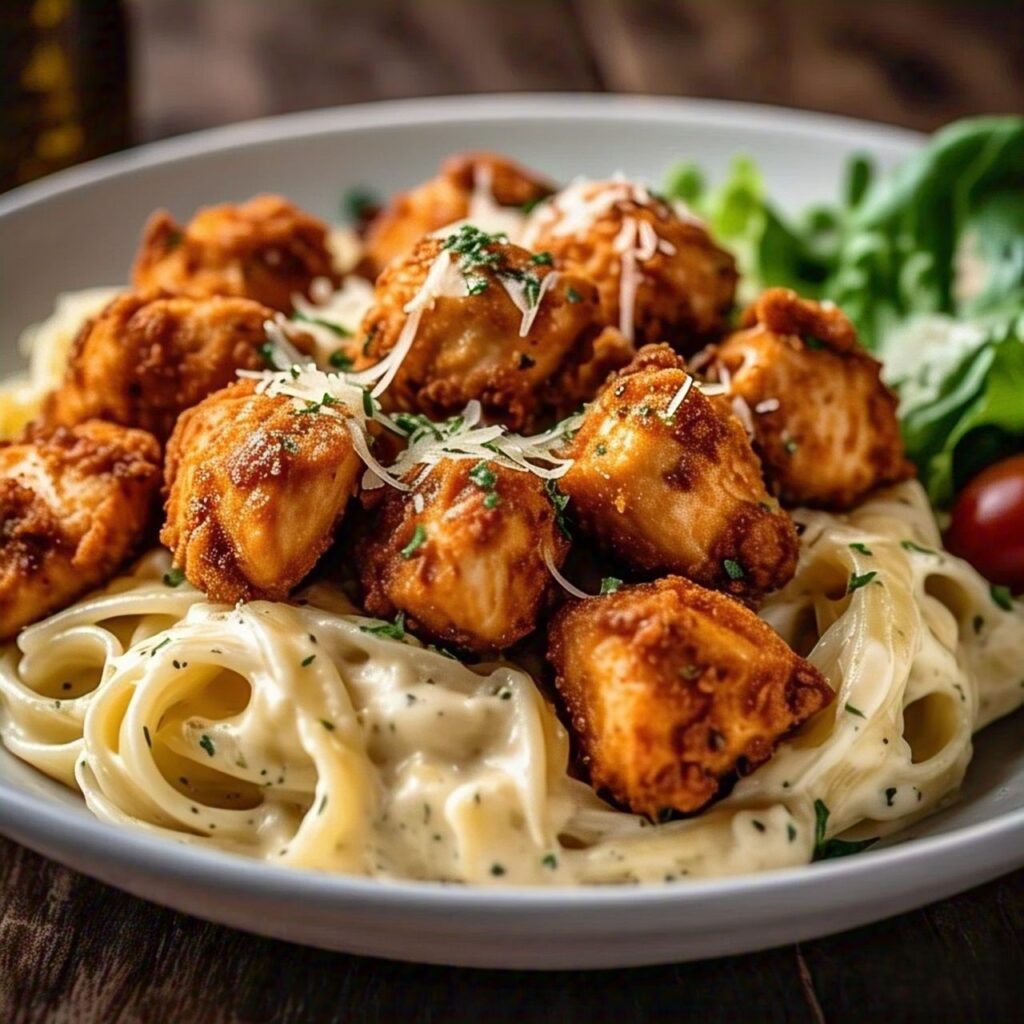 Garlic Butter Chicken Bites With Creamy Parmesan Pasta