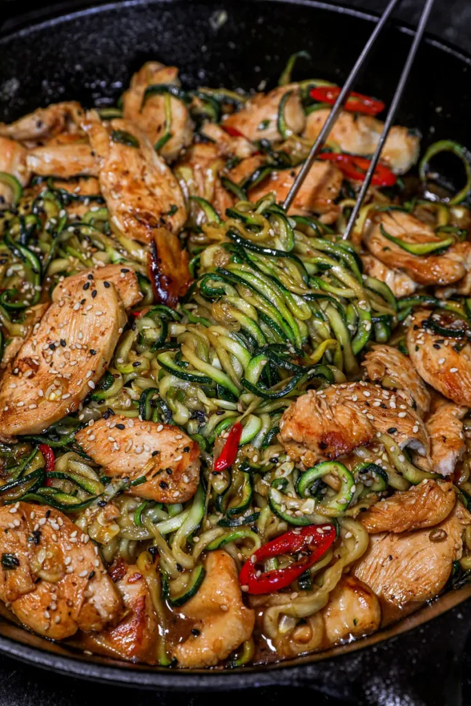 Garlic Chicken Zucchini Noodles Stir Fry