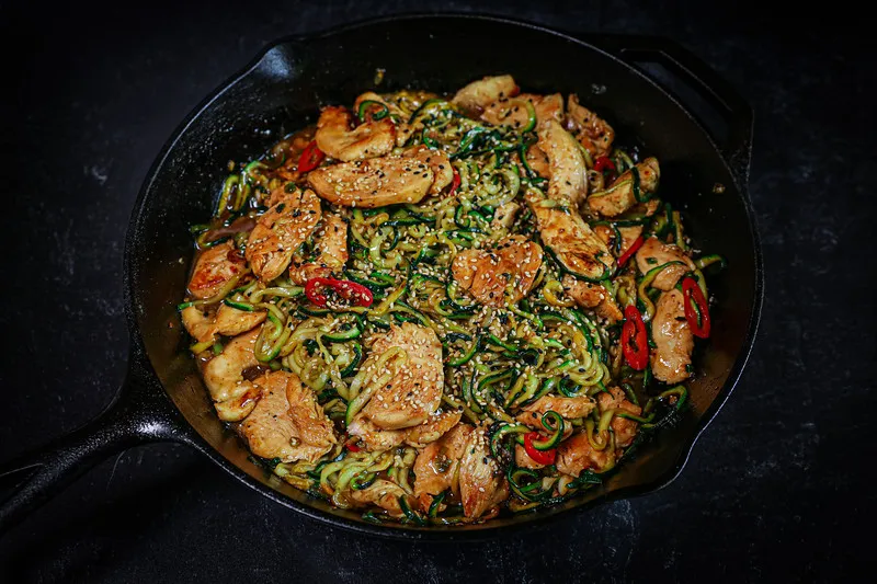 Garlic Chicken Zucchini Noodles Stir Fry