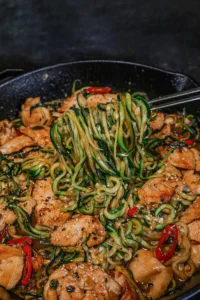 Garlic Chicken Zucchini Noodles Stir Fry