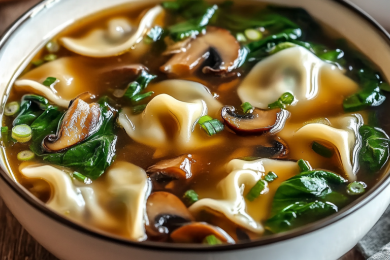 Yummy Potsticker Soup With Mushrooms and Bok Choy