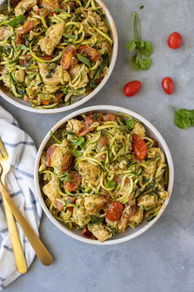 Zucchini Noodles with Pesto Chicken