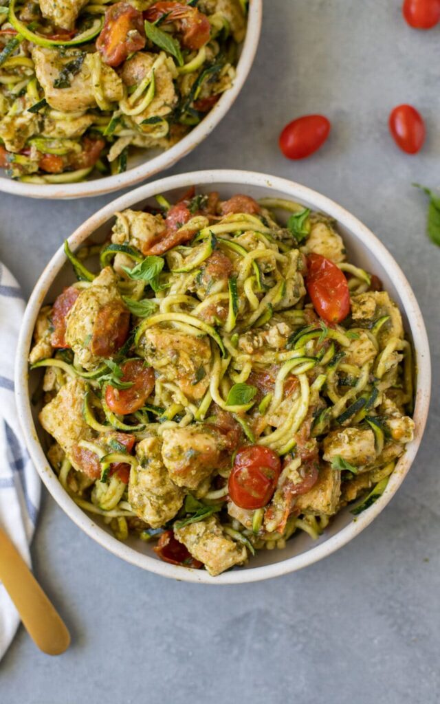 Zucchini Noodles with Pesto Chicken