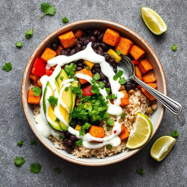 Roasted Sweet Potato and Black Bean Burrito Bowl