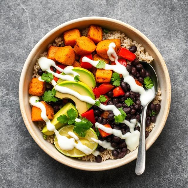 Roasted Sweet Potato and Black Bean Burrito Bowl