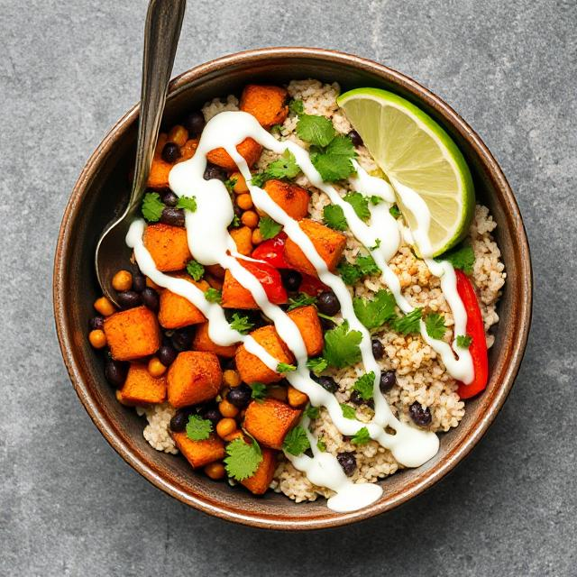 Roasted Sweet Potato and Black Bean Burrito Bowl