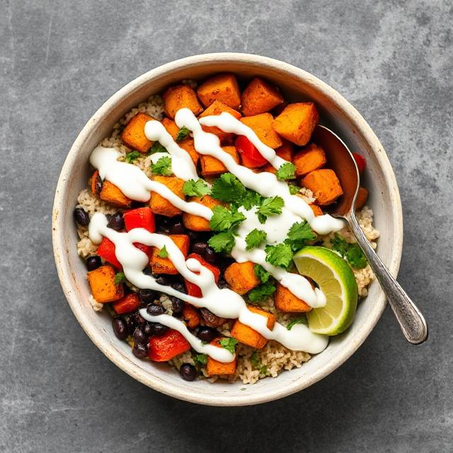 Roasted Sweet Potato and Black Bean Burrito Bowl