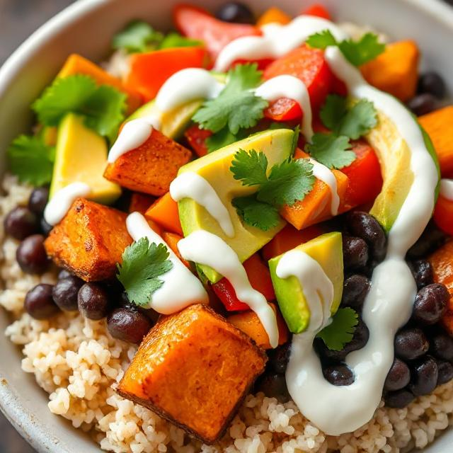 Roasted Sweet Potato and Black Bean Burrito Bowl