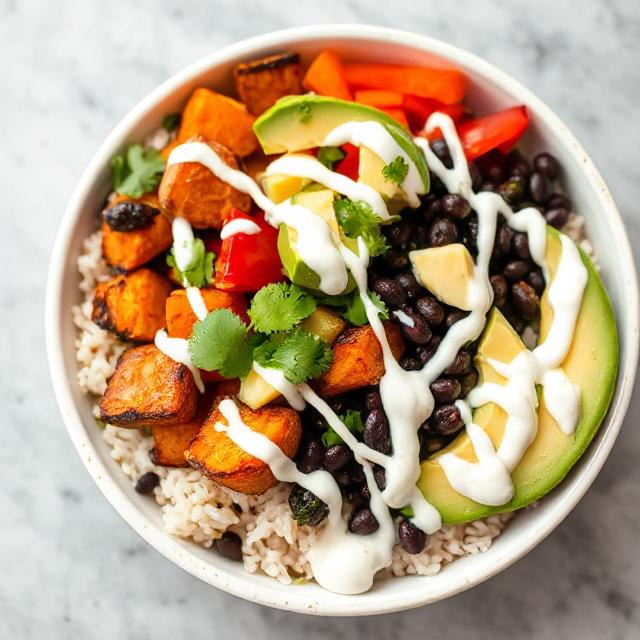 Roasted Sweet Potato and Black Bean Burrito Bowl