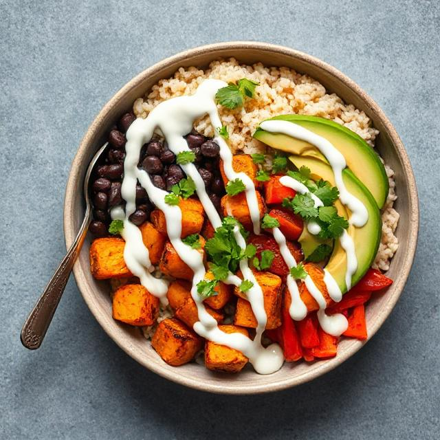 Roasted Sweet Potato and Black Bean Burrito Bowl